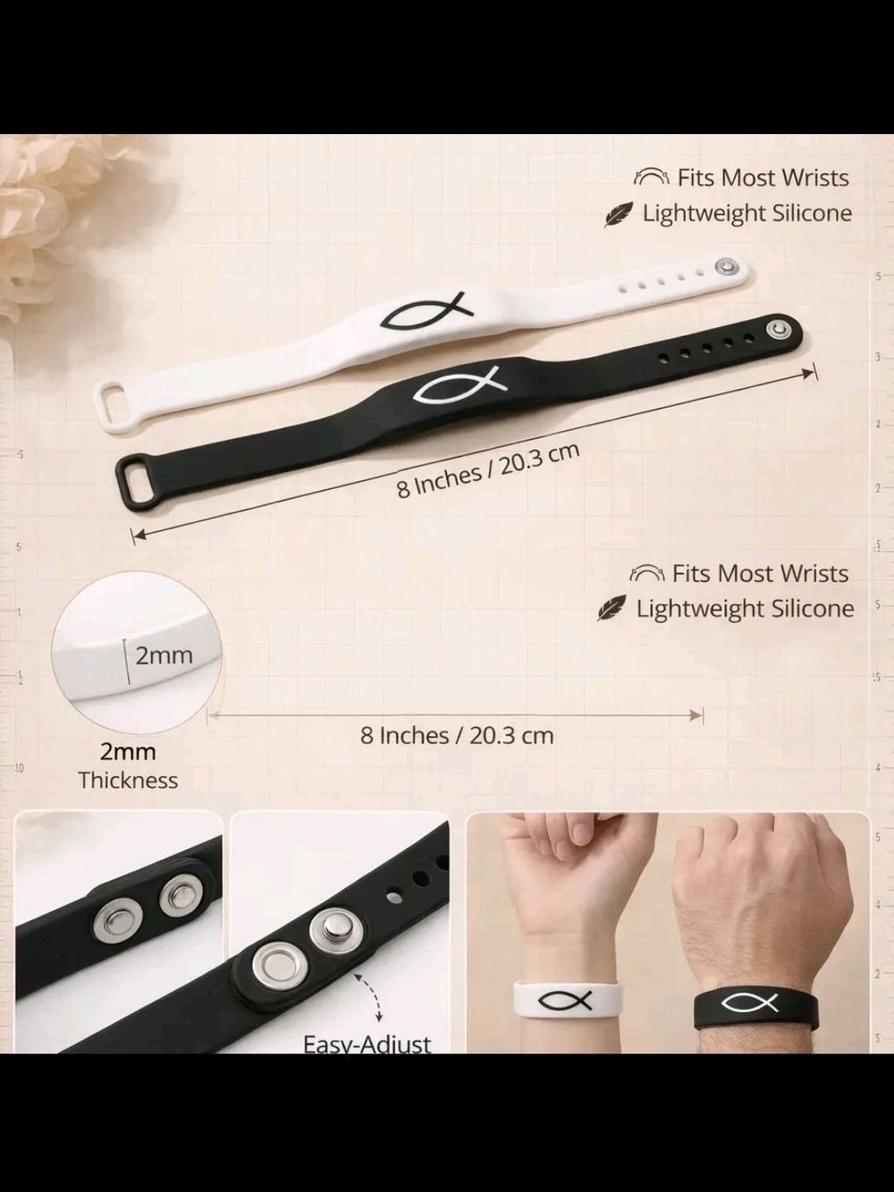 White Silicone Faith Wristband with Ichthys Fish Symbol - Picture 5 of 8